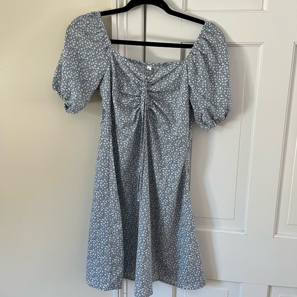 Blue Floral Dress with White Flowers Mini